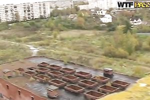Amateur Russian pair having a walk outdoors on cold day