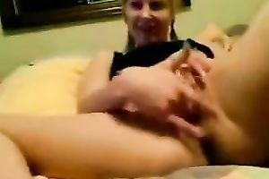 Seductive blond black cock sluts rubs her hairless cunny in front of me