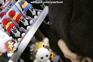 Mind blowing golden-haired hottie pleases a gracious dude with camera in his hands