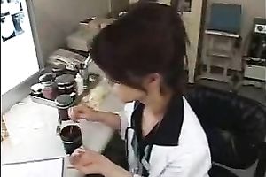 Horny Asian Italian office doxy getting lascivious at work