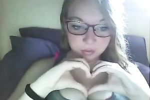 Slutty nerdy serious looking web camera gal bragged of her big boobies