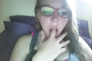 Slutty nerdy serious looking web camera gal bragged of her big boobies