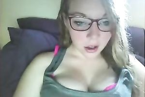 Slutty nerdy serious looking web camera gal bragged of her big boobies
