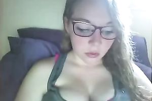 Slutty nerdy serious looking web camera gal bragged of her big boobies