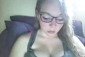 Slutty nerdy serious looking web camera gal bragged of her big boobies