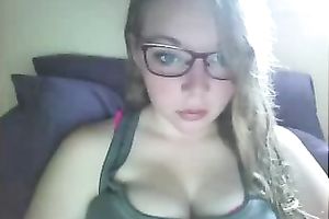 Slutty nerdy serious looking web camera gal bragged of her big boobies