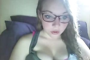 Slutty nerdy serious looking web camera gal bragged of her big boobies