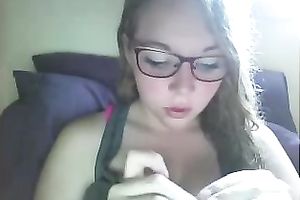 Slutty nerdy serious looking web camera gal bragged of her big boobies