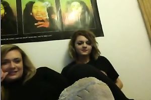 Two spoiled British legal age teenager showing their boobies on cam