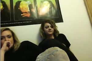 Two spoiled British legal age teenager showing their boobies on cam