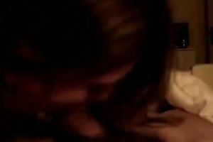 Gorgeous dark haired amateur wife gives me fine oral stimulation in couch