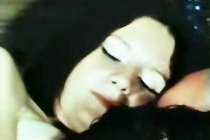 Two studs satisfying slim white whore with bushy cum-hole