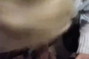 One perverted bitch sucks my cock and plays with cum in her throat gap