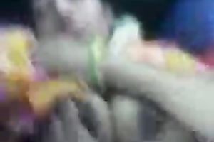 Giggling quite charming and natural Hindu brunette hair flashes her boobies