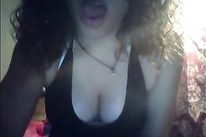 Curly haired cute and hilarious web camera white wife exposed her large boobies