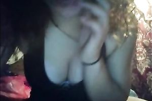 Curly haired cute and hilarious web camera white wife exposed her large boobies