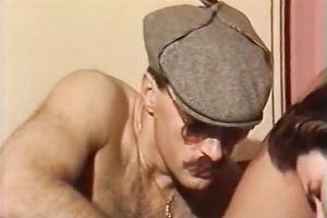 Black and white lascivious cuties share one man with mustache