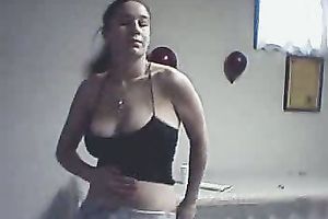 Busty and a bit bulky web camera brunette hair showing off her juggs