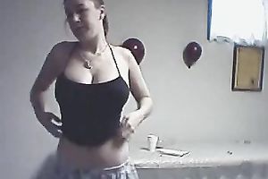 Busty and a bit bulky web camera brunette hair showing off her juggs