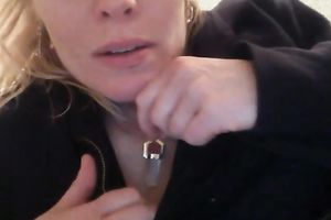 Blond haired white wife flashed quite valuable large boobies on webcam