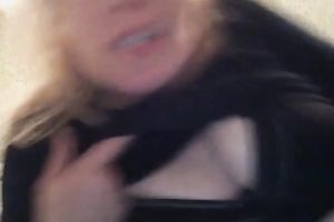 Blond haired white wife flashed quite valuable large boobies on webcam