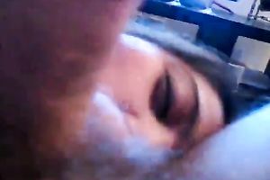 Beautiful and lustful Asian legal age teenager blowing my jock on cam