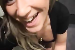 Amateur golden-haired milks my jock dry on her chin in POV movie