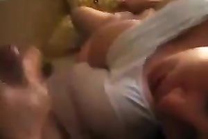 Super sexy white wife with appetizing milk cans gives great blowjob