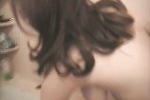 Gorgeous juvenile white sweetheart proudly shows her melons and pisses in the bathtub