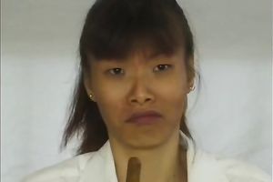 Too slim Japanese floozy demonstrates her unattractive shapes