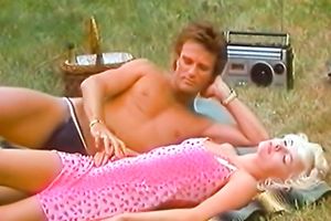 Fabulous and lean vintage blonde playgirl on the picnic blows rod