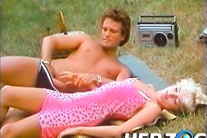 Fabulous and lean vintage blonde playgirl on the picnic blows rod