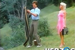 Fabulous and lean vintage blonde playgirl on the picnic blows rod
