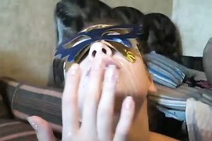 Masked hotwife giving excellent deepthroat oral-job in real dilettante sex video