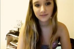 Amazing livecam solo with golden-haired honey flashing her love tunnel and mambos