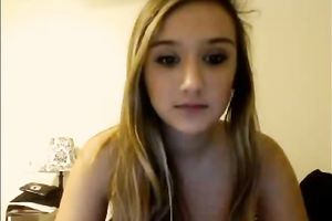 Amazing livecam solo with golden-haired honey flashing her love tunnel and mambos