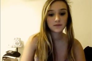 Amazing livecam solo with golden-haired honey flashing her love tunnel and mambos