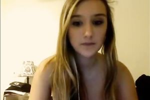 Amazing livecam solo with golden-haired honey flashing her love tunnel and mambos