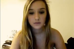 Amazing livecam solo with golden-haired honey flashing her love tunnel and mambos