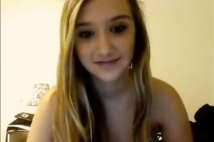 Amazing livecam solo with golden-haired honey flashing her love tunnel and mambos