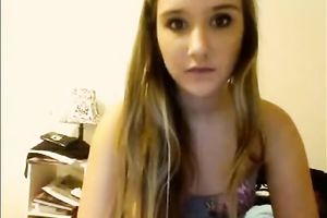 Amazing livecam solo with golden-haired honey flashing her love tunnel and mambos