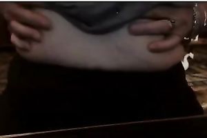 Nasty older doxy with big mounds masturbating her muff for me