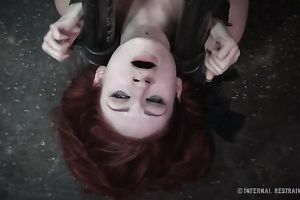 Shackled redhead beauty receives beaten in astonishing BDSM video