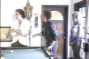 Slutty and kinky blondie chick widens her legs on pool table