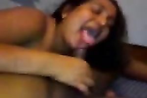 Dark skinned large breasted dilettante brunette hair wifey gives damn great BJ