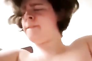 Kinky short haired pale brunette hair slutwife of my ally is busy with riding his schlong