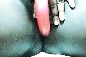 Slutty dark nympho teased her own bawdy cleft with pink bright vibrator