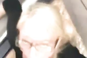 Charming blond in glasses sucks my hard weenie and gets facial