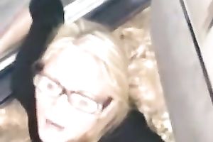 Charming blond in glasses sucks my hard weenie and gets facial