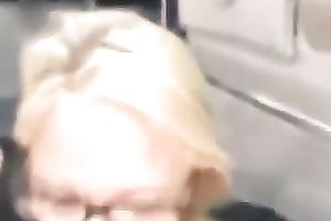 Charming blond in glasses sucks my hard weenie and gets facial